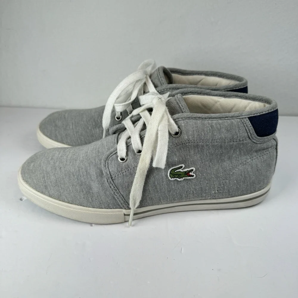 Lacoste Ampthill GRV2 Sneakers Men's 8.5 Gray‎ Canvas Mid Top Shoes Casual Logo